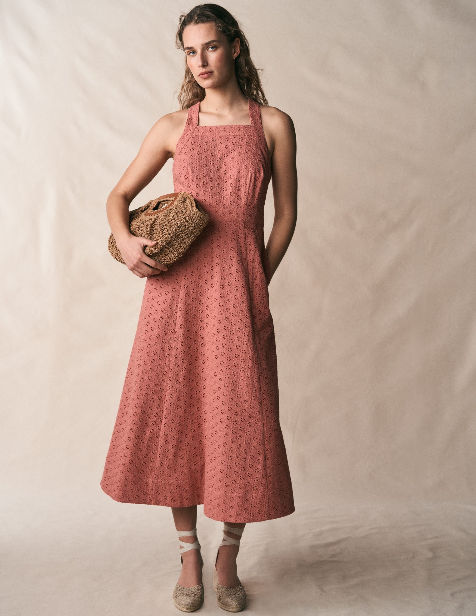 Cross Back Broderie Midi Dress